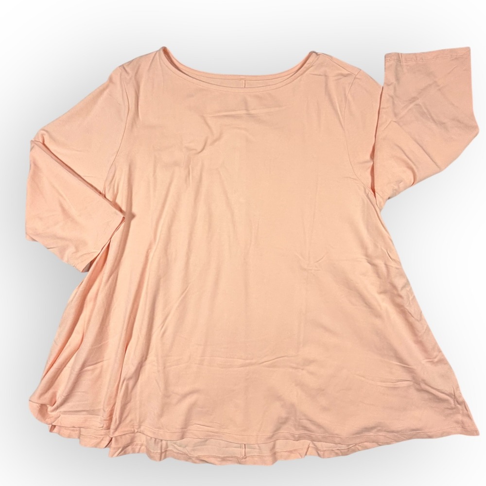 D&Co Essentials Women XL Peach Pink‎ 3/4 Sleeve Swing Top Scoop Neck butter soft